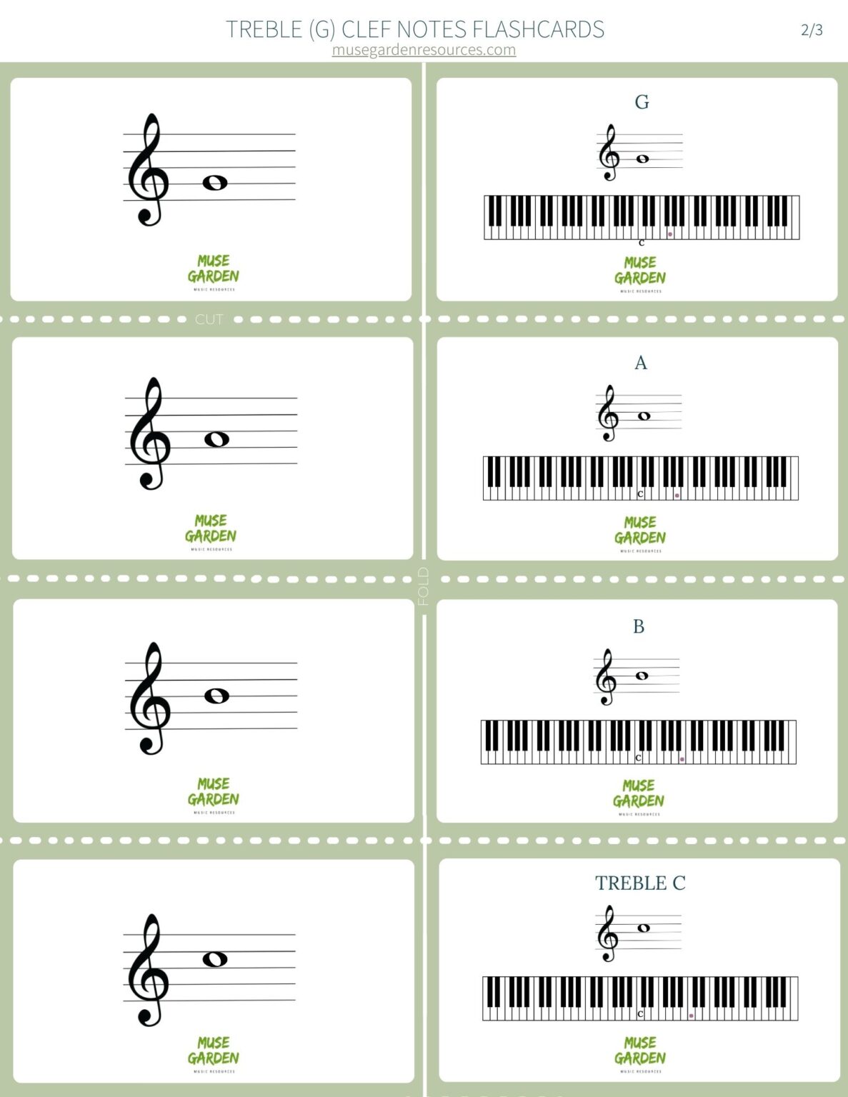 FREE Treble Clef Note Reading Flashcards - Muse Garden Resources
